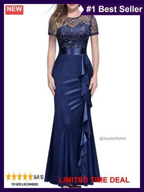 Sequin Lace Ruffle Mermaid Maxi Dress Evening Prom Formal